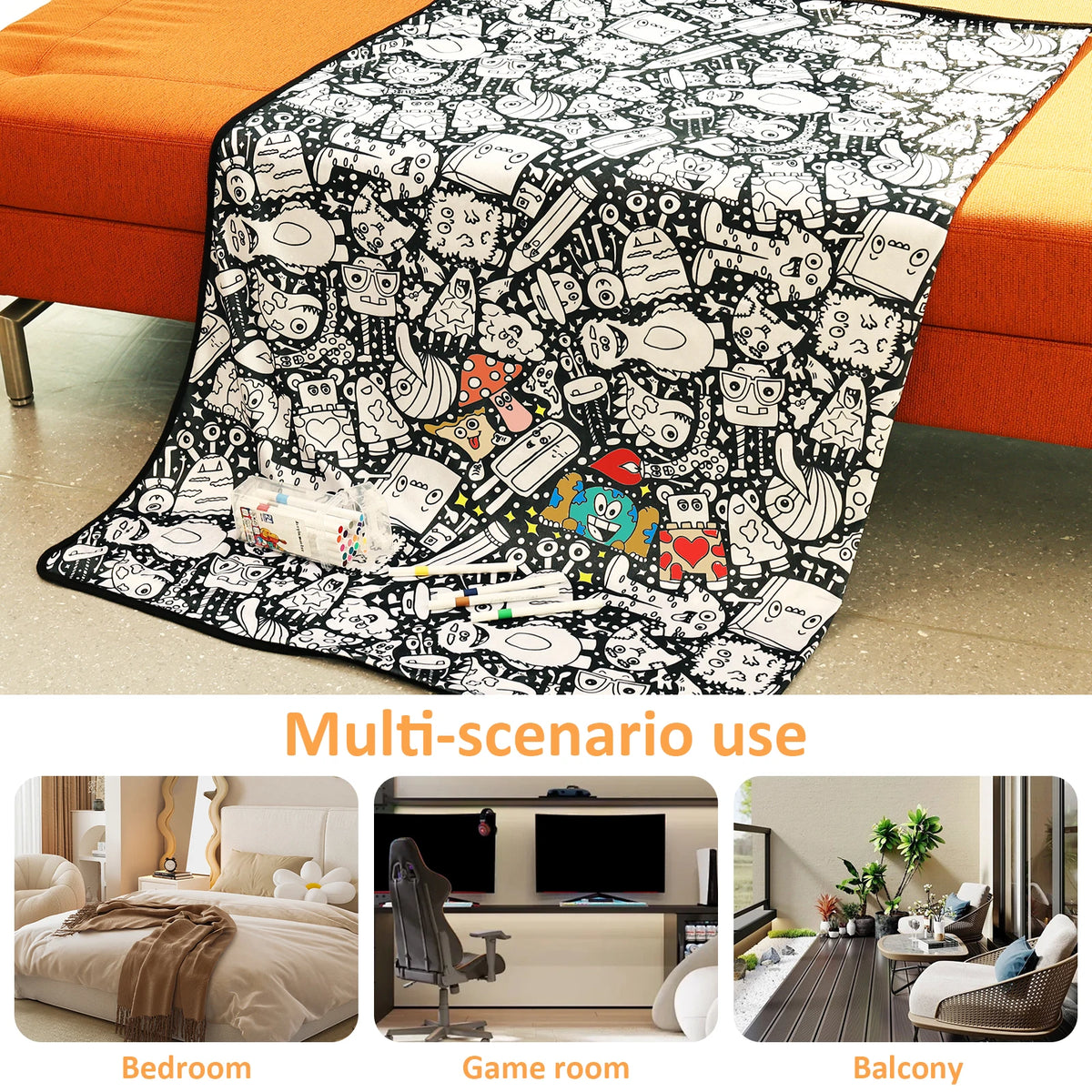 DoodleSnug Coloring Blanket — 24 Washable Markers Included