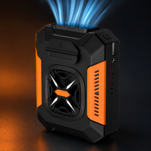 Vaultra ChillClip™ — Rugged 3-in-1 Belt Fan (Cooling + Flashlight + Power Bank)