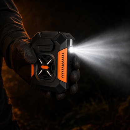 Vaultra ChillClip™ — Rugged 3-in-1 Belt Fan (Cooling + Flashlight + Power Bank)