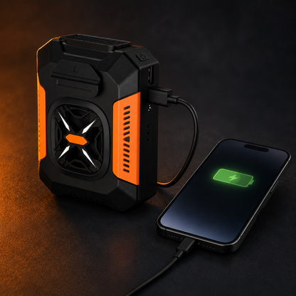 Vaultra ChillClip™ — Rugged 3-in-1 Belt Fan (Cooling + Flashlight + Power Bank)